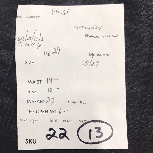 PAIGE Cindy Jeans Women 29x27 Black Willow Slim Stretch Denim Dark Academia - Picture 14 of 14